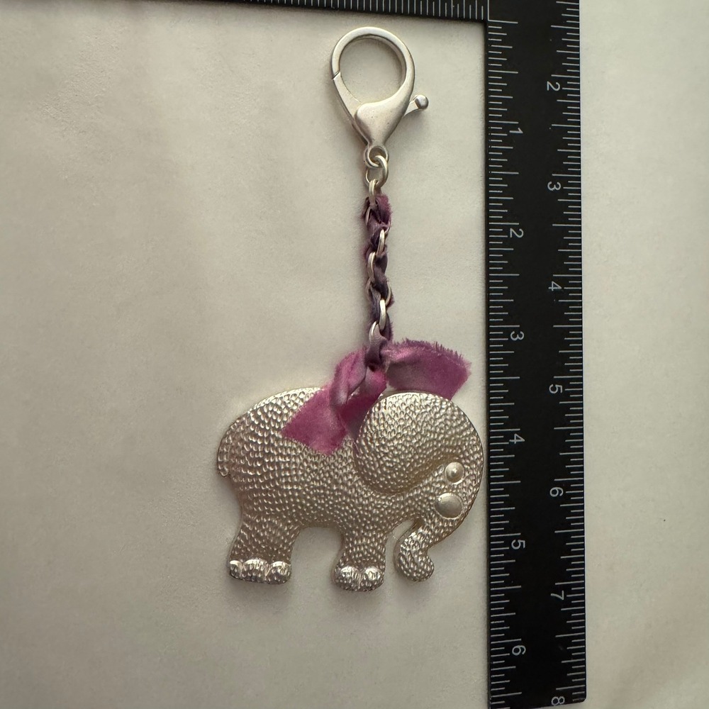 Silver Elephant Charm Bag Clip Purse Accessory‎ Purple Ribbon Unique